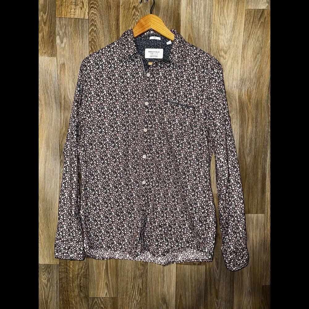 Paper denim & Cloth Easy Iron Button Front Shirt  Floral Sz Medium Mens Slim